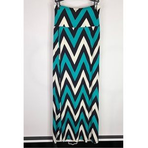 TOVIA Green Navy White Chevron Stripe Maxi Skirt Medium